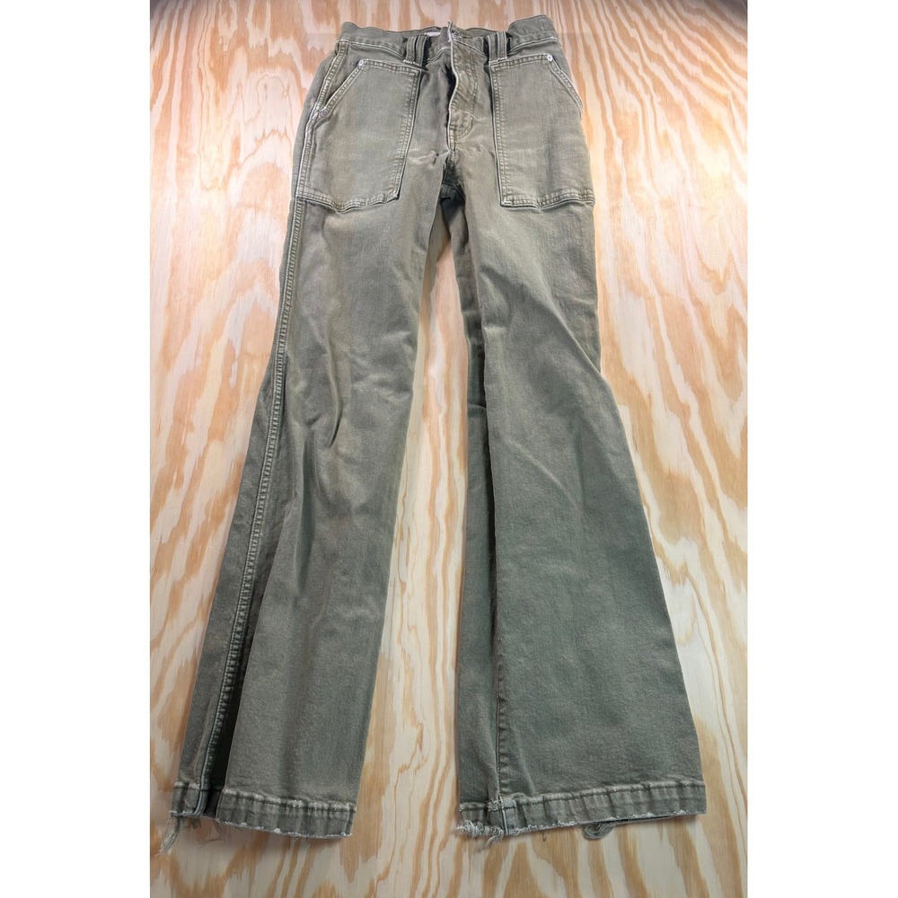 Madewell 11 High-Rise Flare Jeans Olive Green Patch Pocket Size 25 Utility Pants